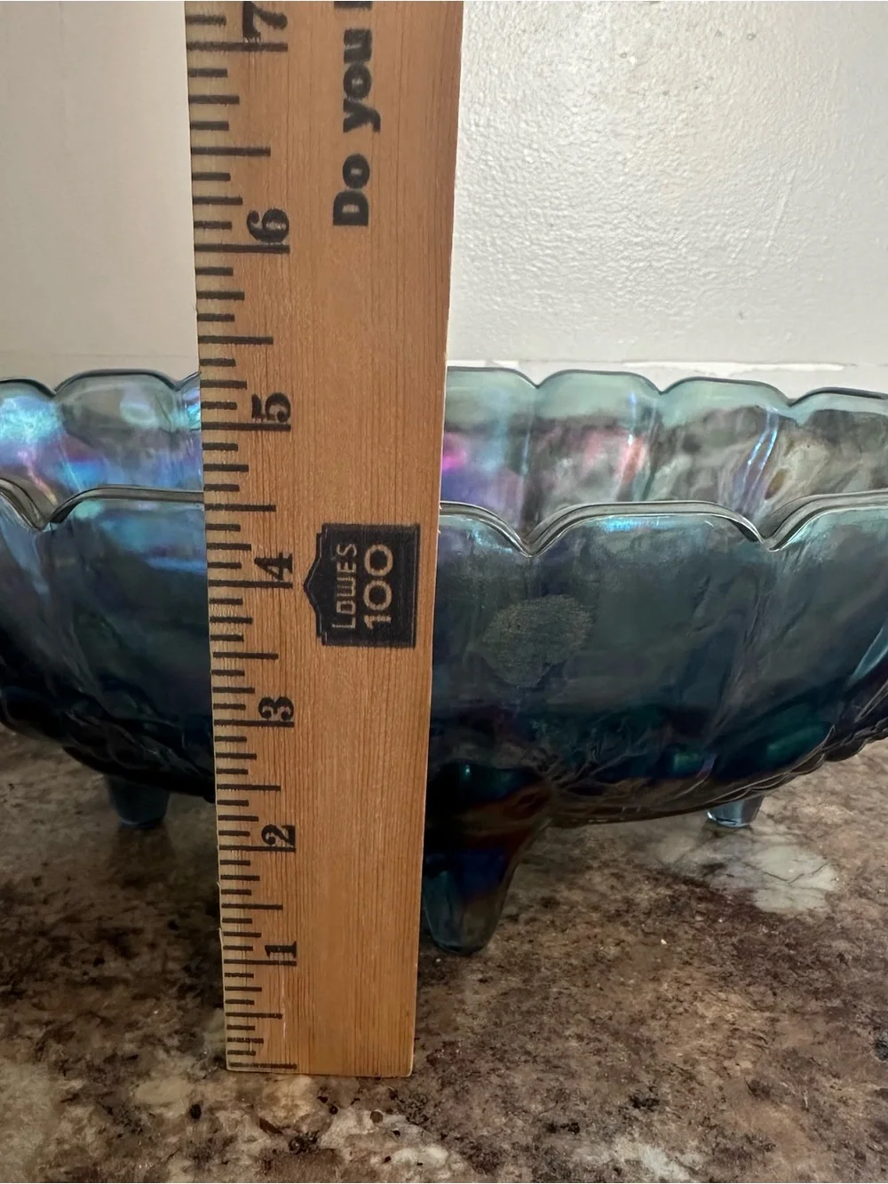 Vintage Blue and silver rainbow iridescent carnival glass fruit bowl